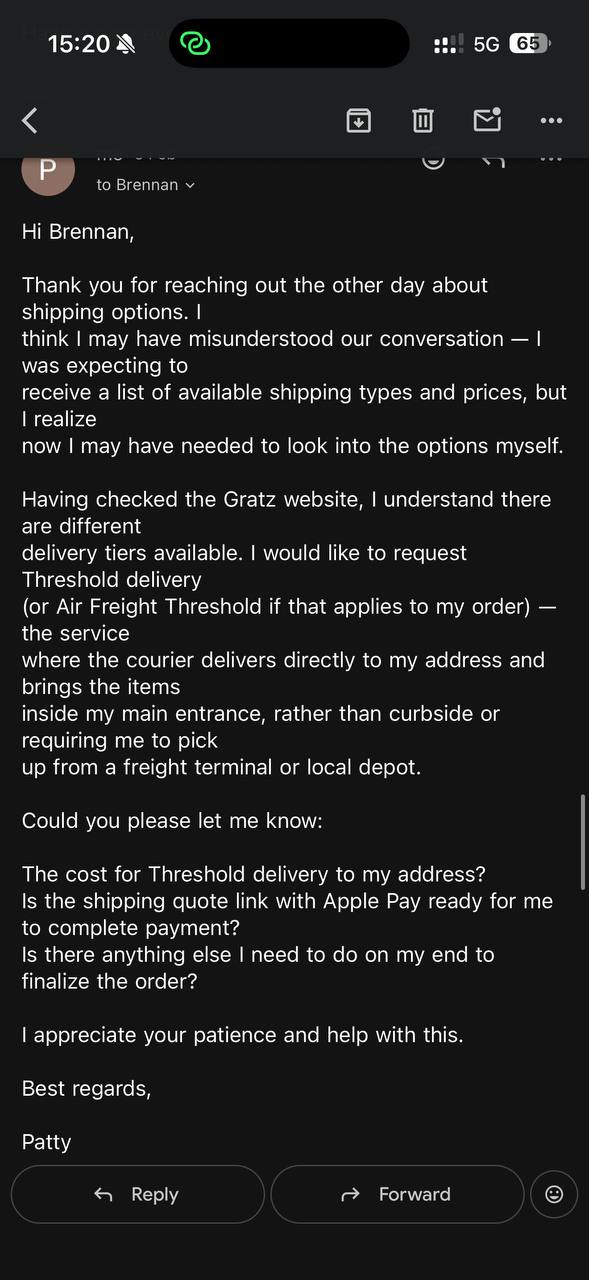 Gratz shipping inquiry