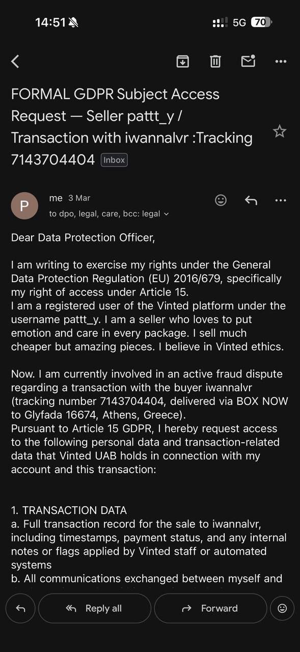 GDPR request to Vinted continued